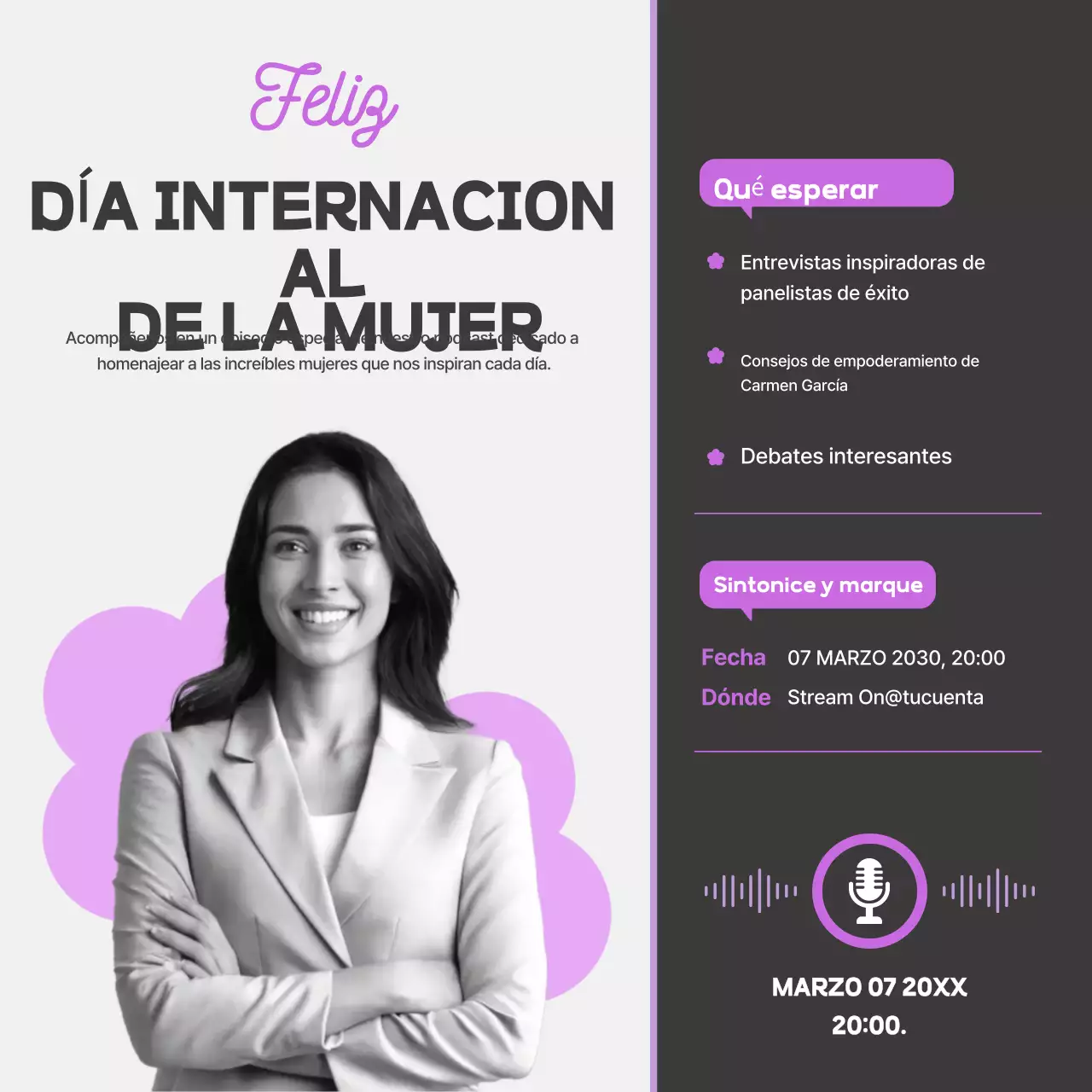 Cuadrados de redes sociales del podcast Purple Modern Women