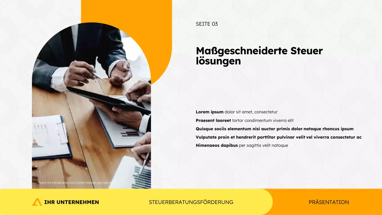 Präsentationsvorlage für die Werbung einer Steuerberatungsagentur im einfachen, modernen geometrischen Stil