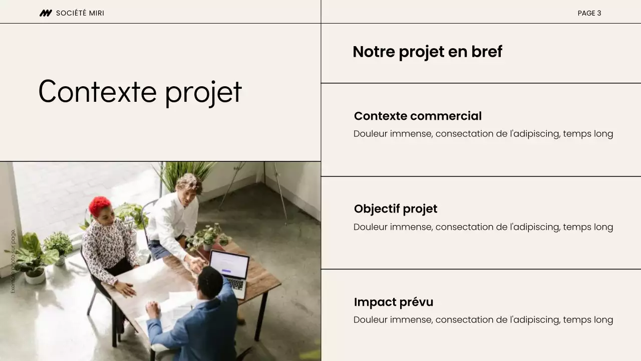 Présentation de la réunion de lancement du projet Beige et Noir