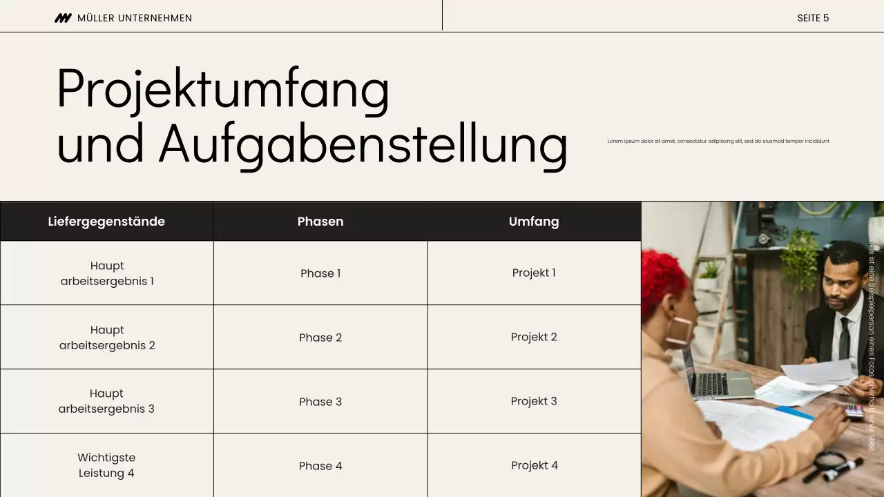 Beiges und schwarzes Projekt-Kick-Off-Meeting Präsentation