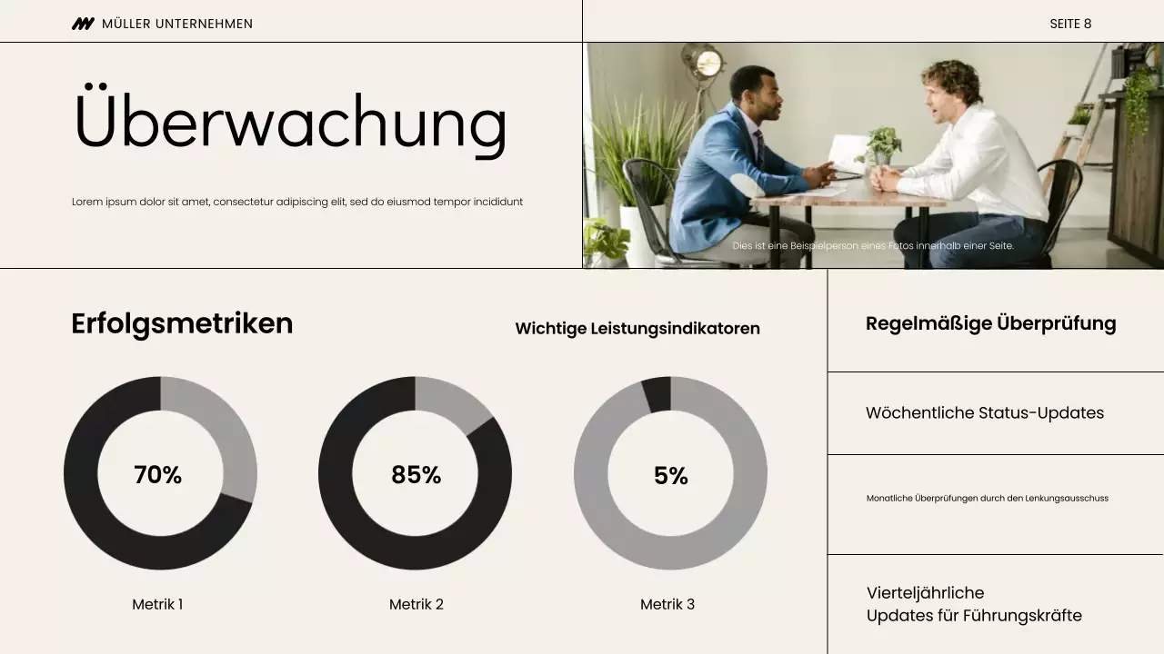 Beiges und schwarzes Projekt-Kick-Off-Meeting Präsentation