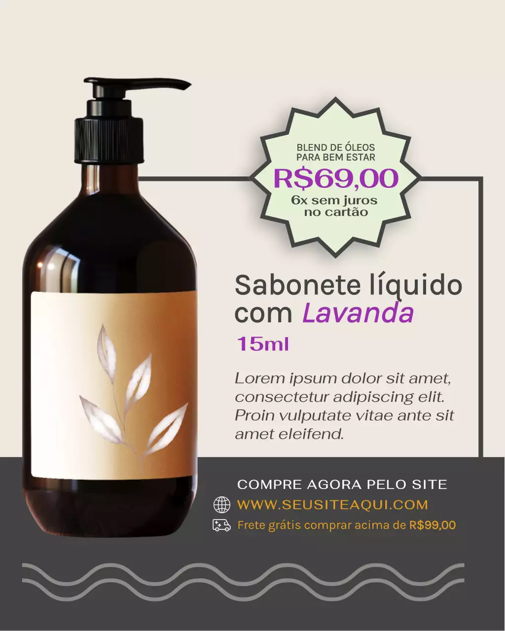 Publicação de anúncio de sabonete moderno bege no Instagram