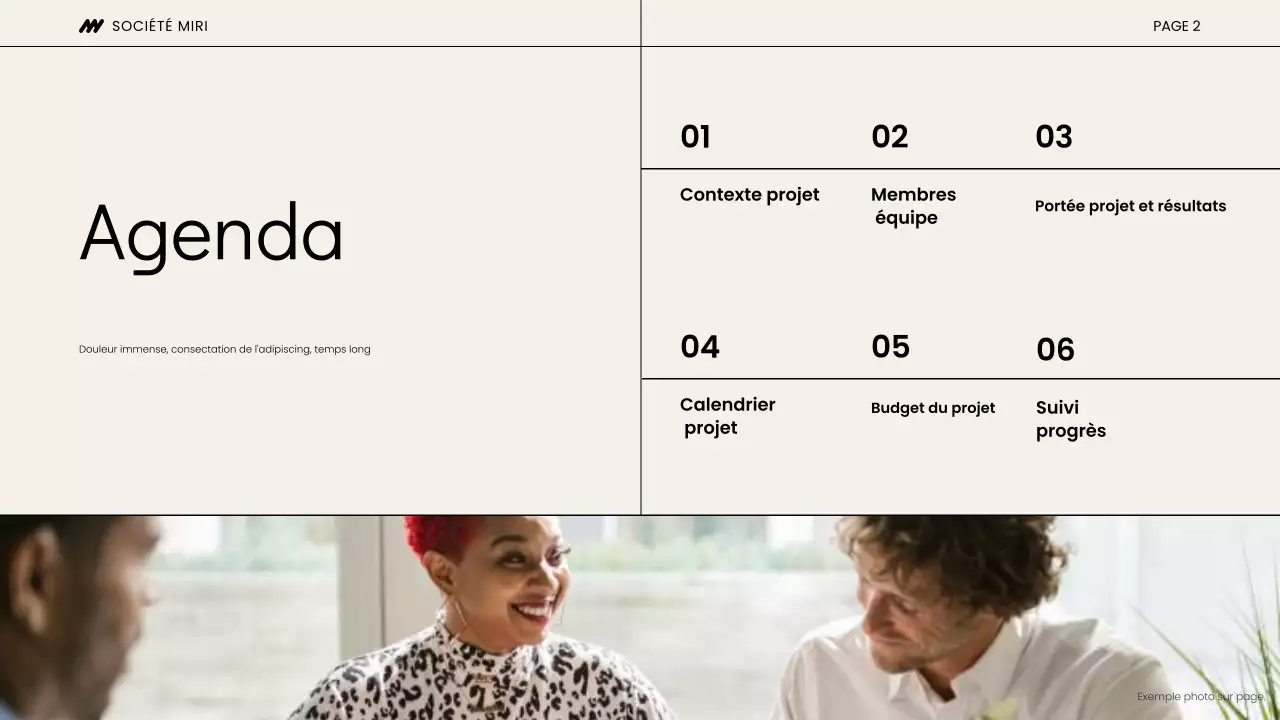 Présentation de la réunion de lancement du projet Beige et Noir