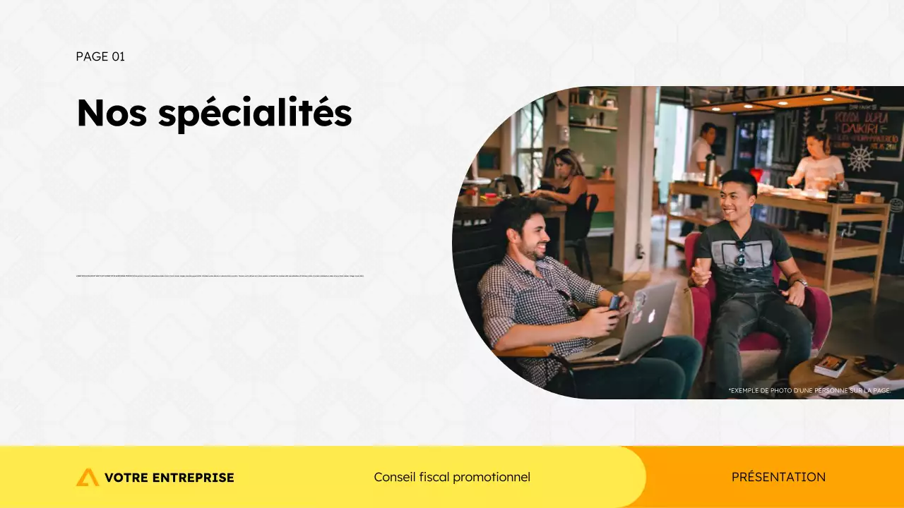 Modèle de présentation de promotion d'agence de conseil fiscal dans un style géométrique simple et moderne