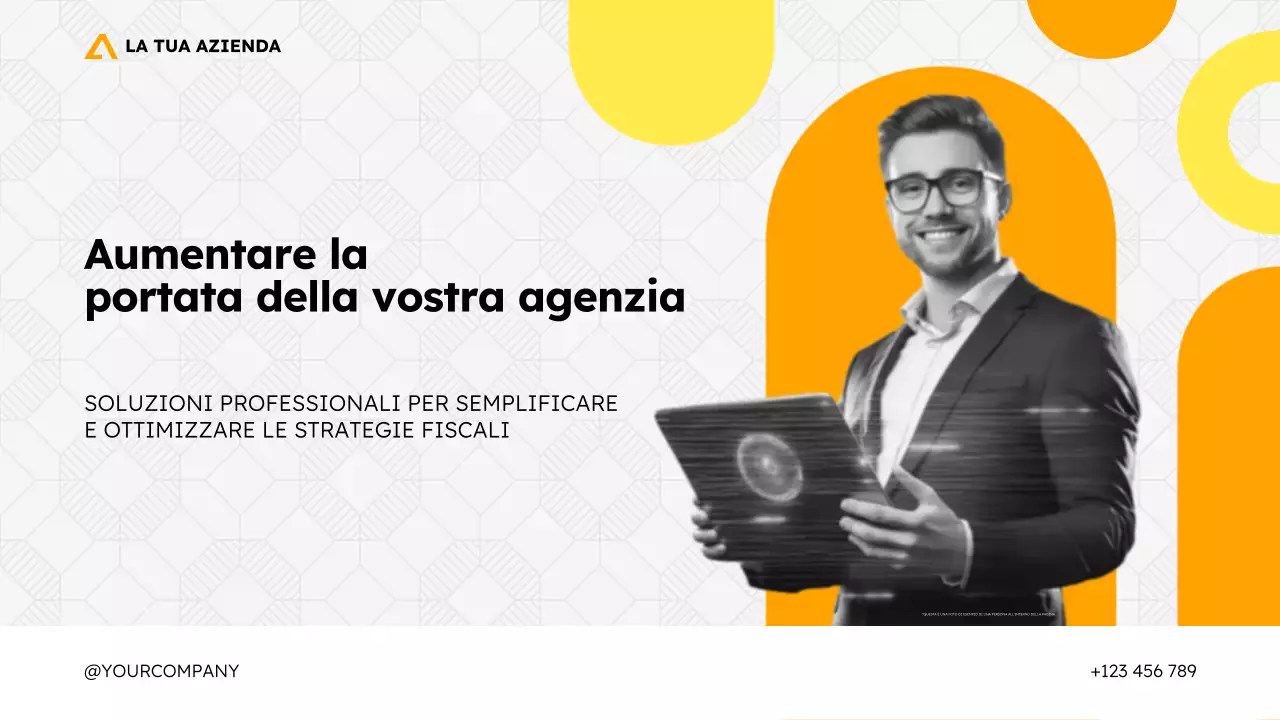 Modello di presentazione promozionale dell'agenzia di consulenza fiscale in stile geometrico moderno e semplice
