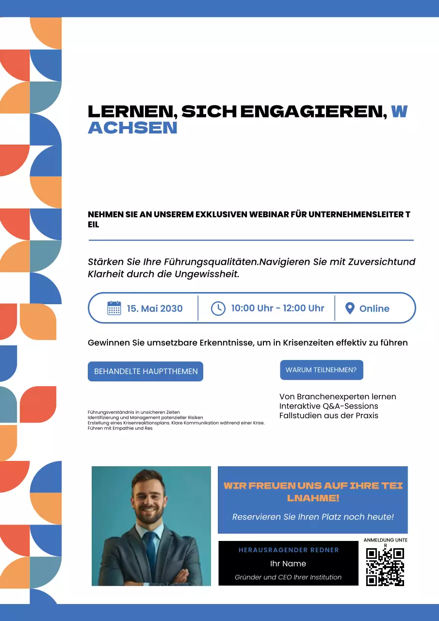 blaugrüne, moderne Webinar-Einladung zur Unternehmensführung