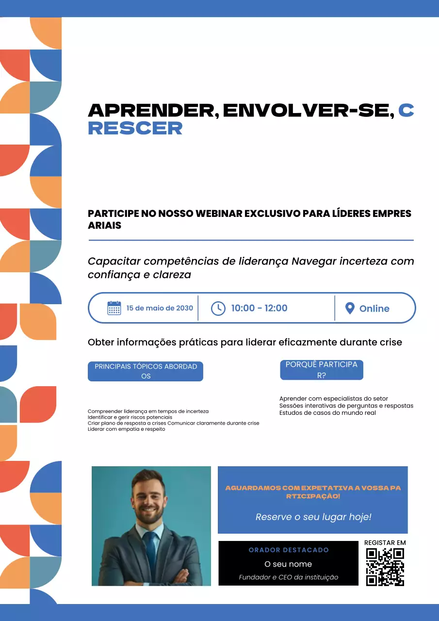 convite para webinar moderno sobre liderança azul-petróleo