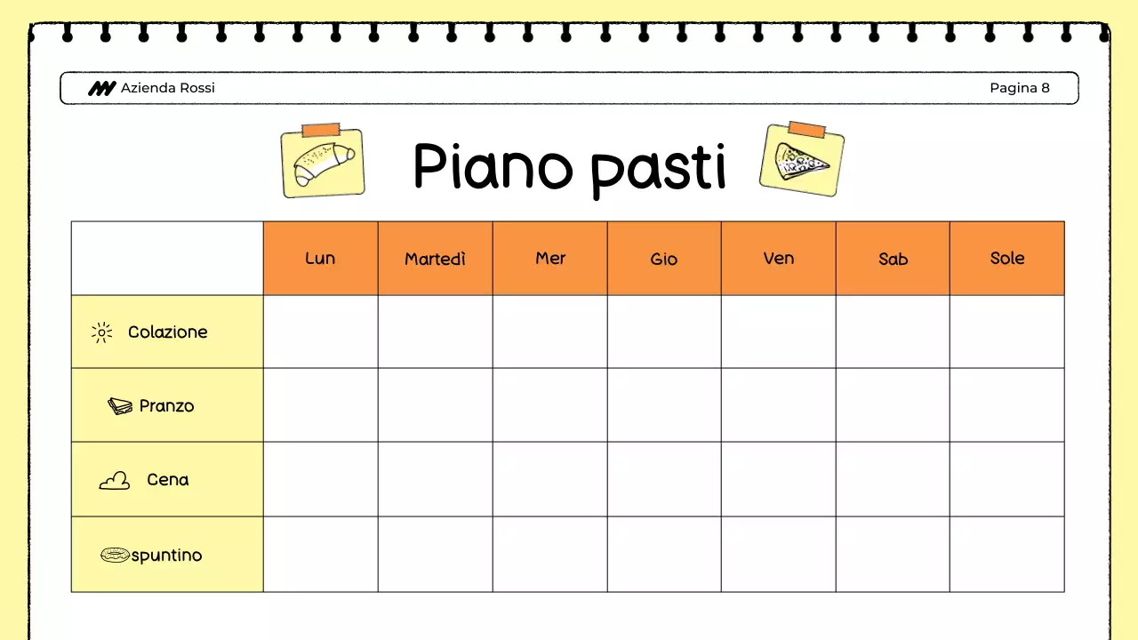 Presentazione del tracker alimentare bianco e giallo