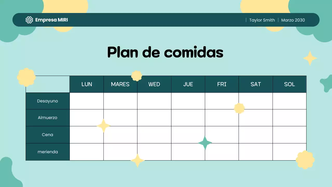 Rastreador de alimentos divertido y colorido de color amarillo y verde