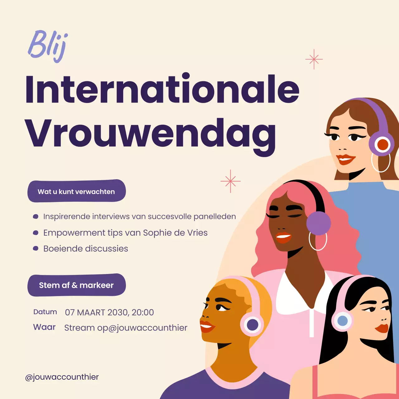 Beige Modern Woman's Day Podcast Aankondiging Social Media Square