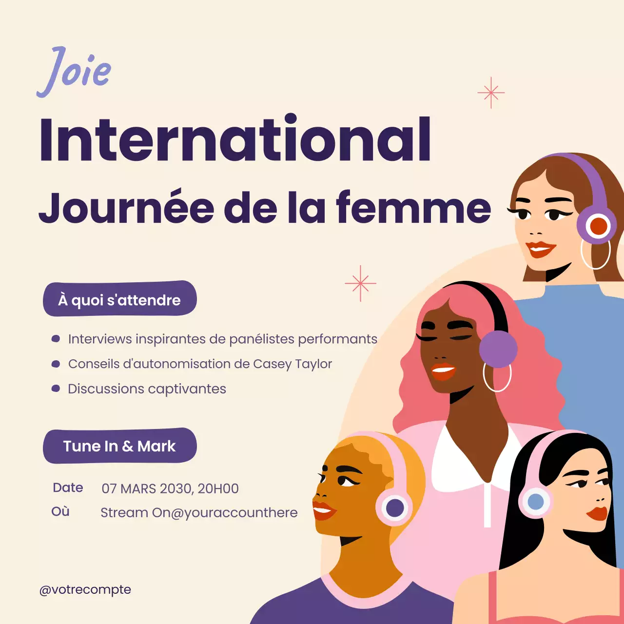 Annonce du podcast de la Journée de la femme moderne Beige sur les réseaux sociaux