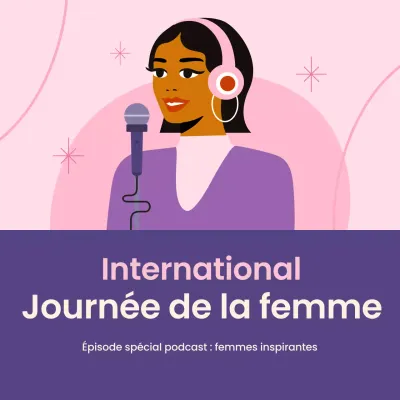 Annonce du podcast Pink Modern Woman's Day sur les réseaux sociaux