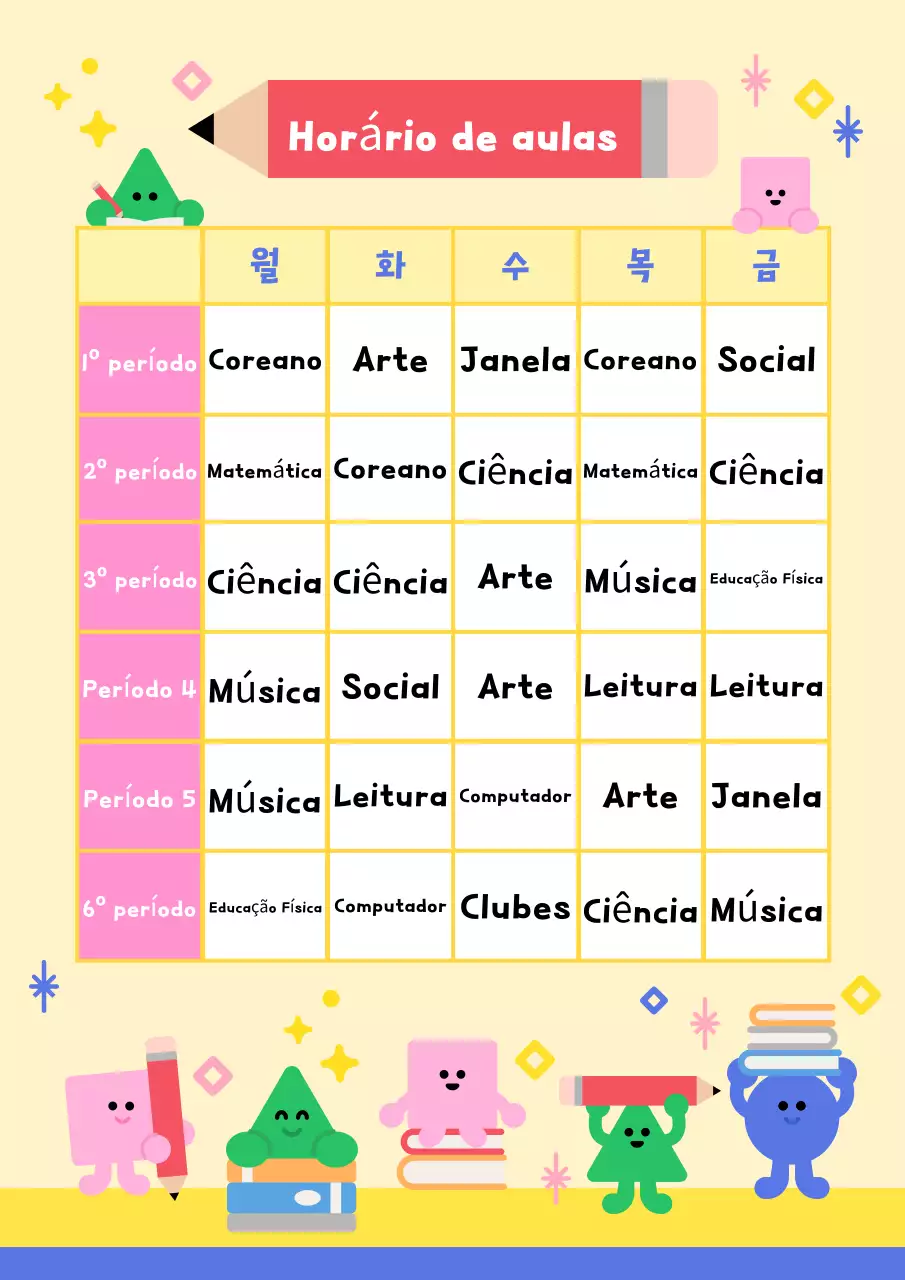 Materiais educativos do Yellow Baby Timetable