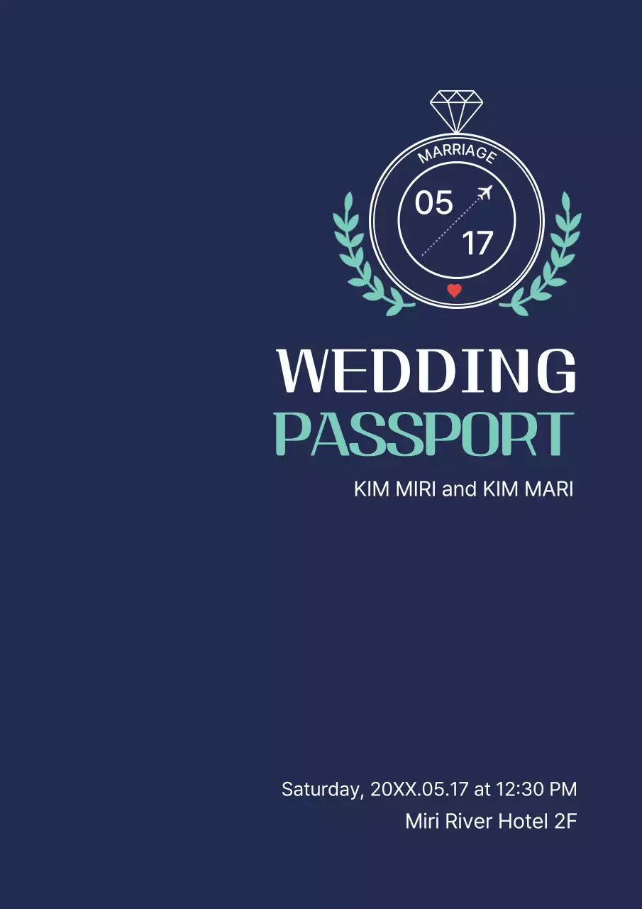 Convite de casamento moderno azul marinho