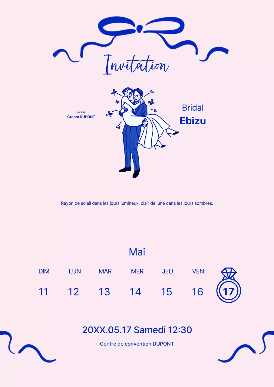 Invitation de mariage rose pour bébé