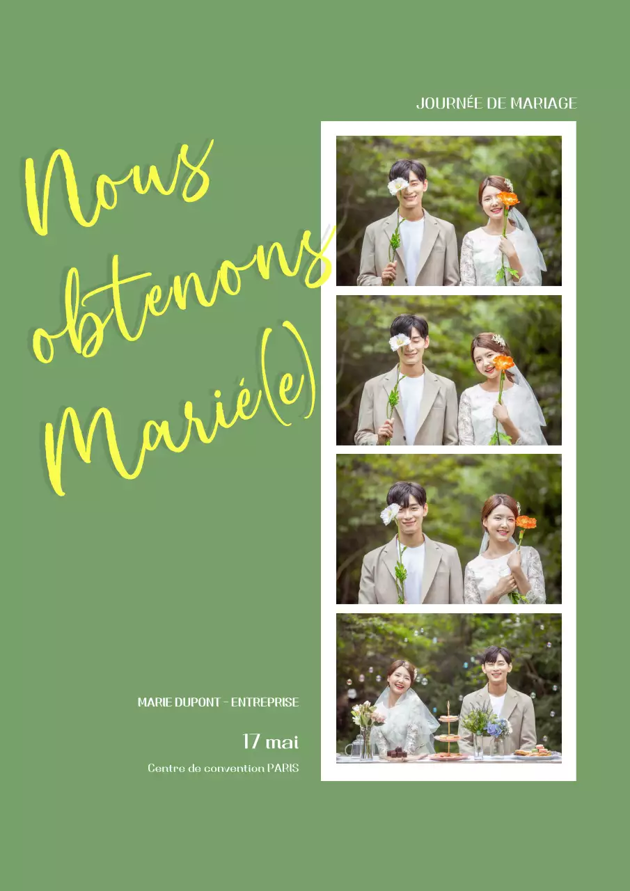 Invitation de mariage moderne kaki