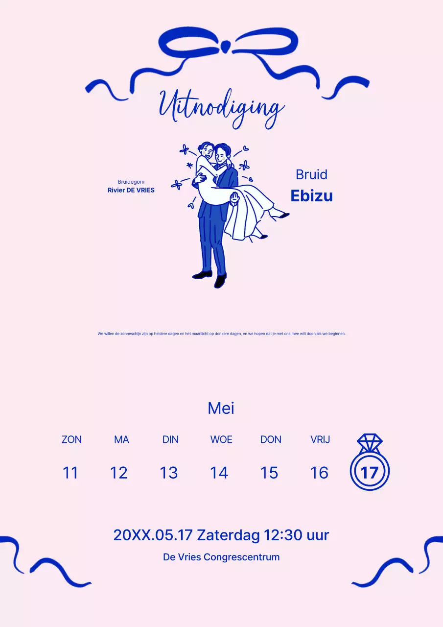 Roze babyhuwelijksuitnodiging