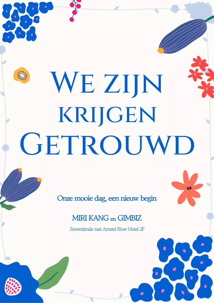 Blauwe eenvoudige huwelijksuitnodiging