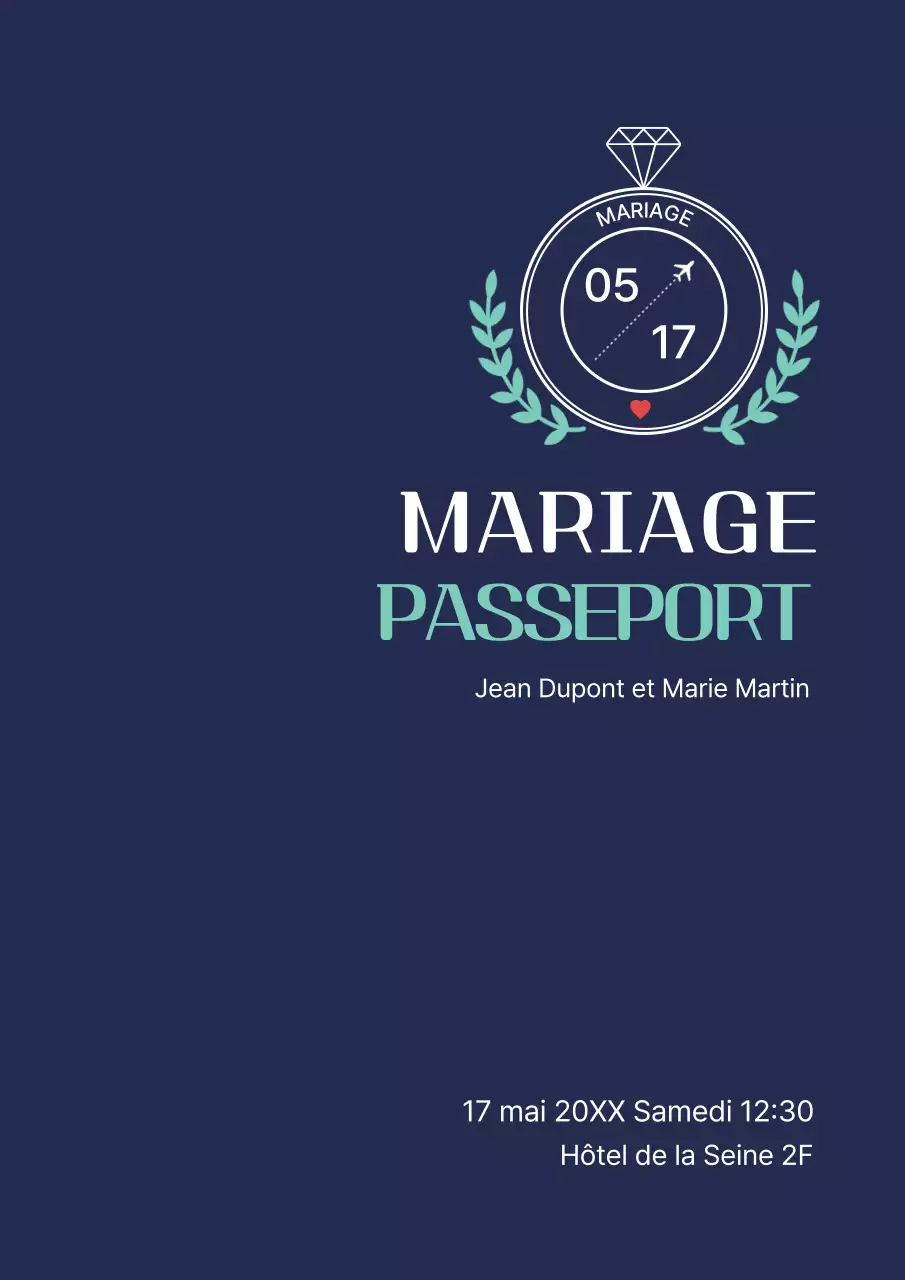 Invitation de mariage moderne bleu marine