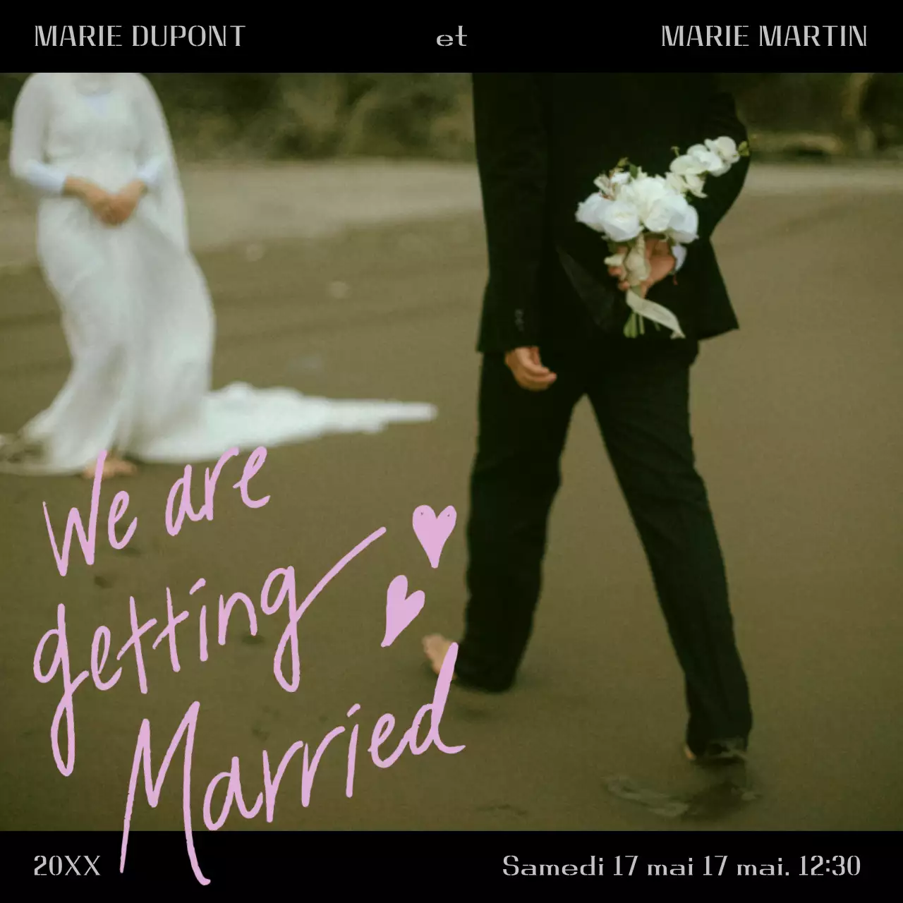 invitation de mariage vintage noire