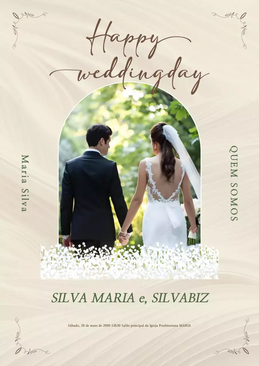 Convite de casamento elegante bege