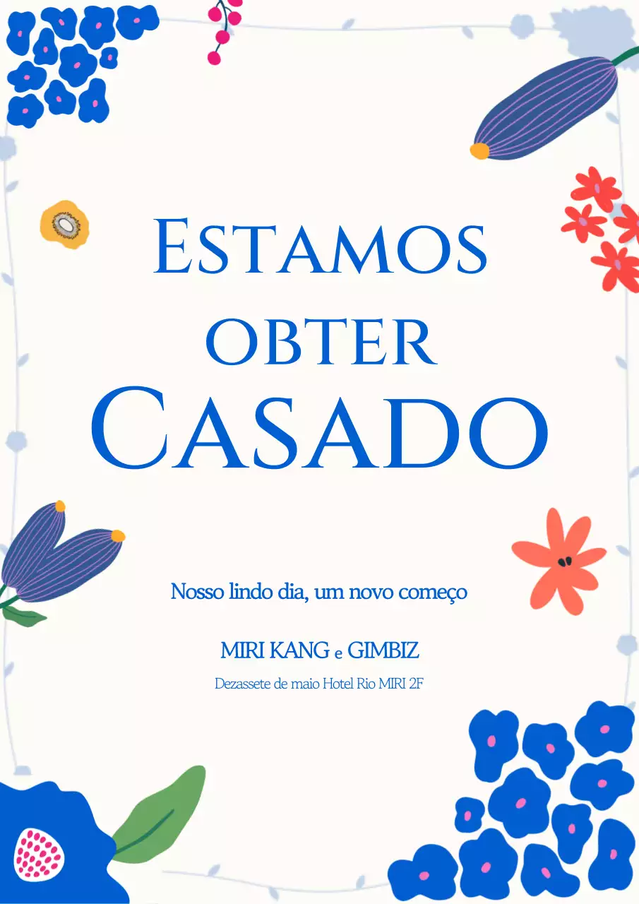 Convite de casamento simples azul