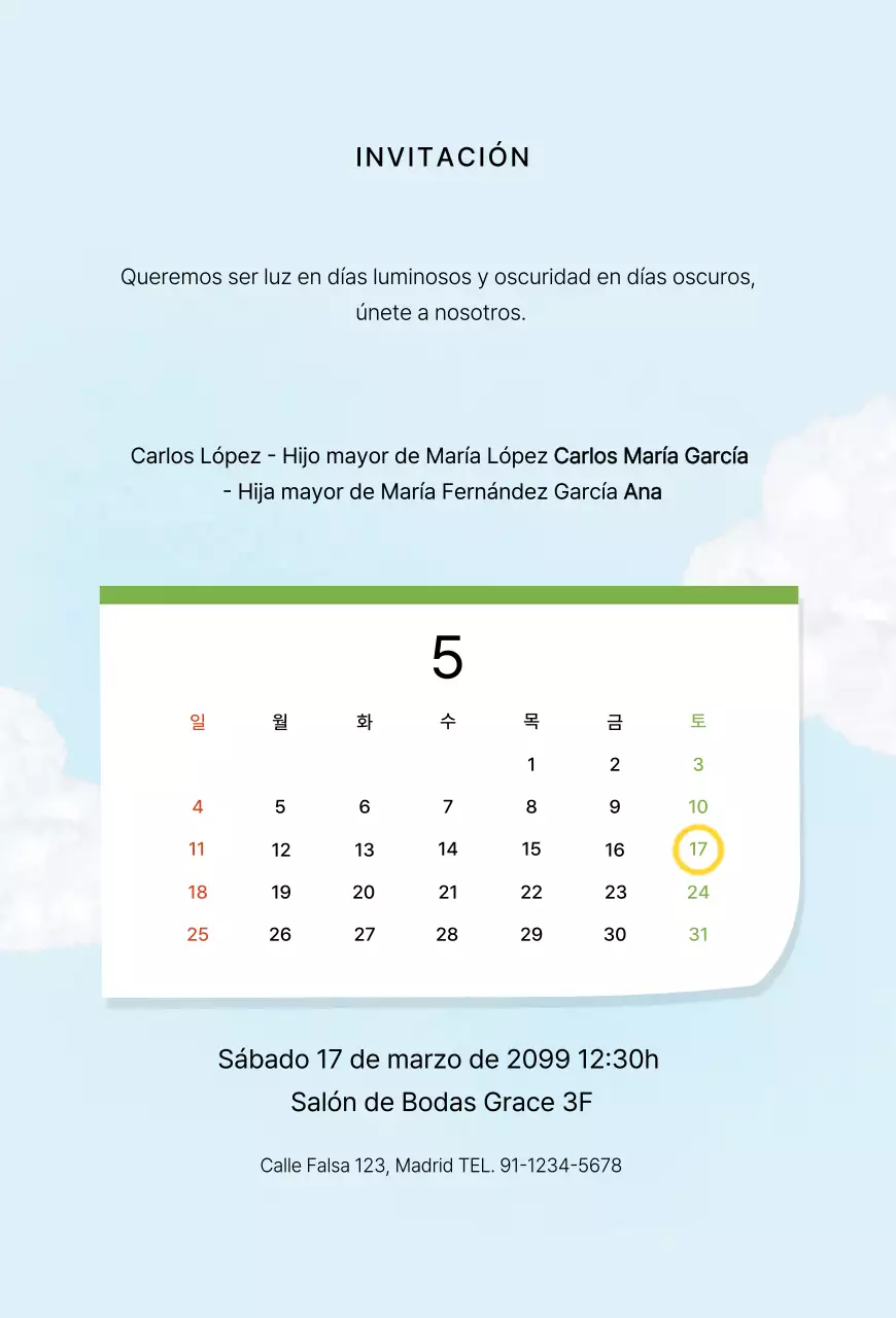 Invitación de boda sencilla en color azul cielo