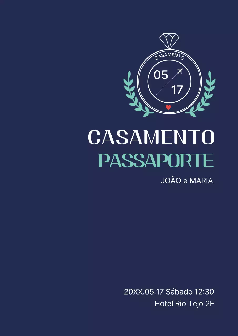 Convite de casamento moderno azul marinho