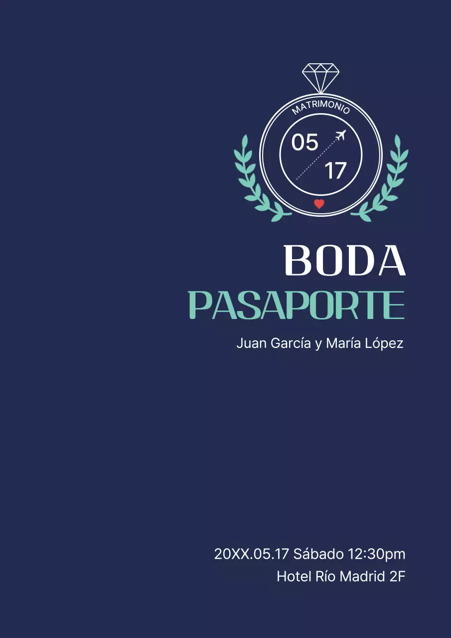 Invitación de boda moderna en azul marino