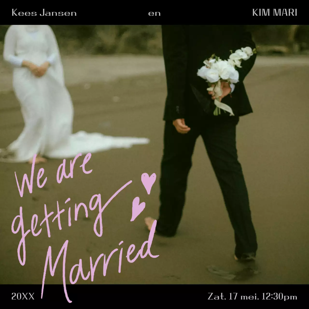 zwarte vintage huwelijksuitnodiging