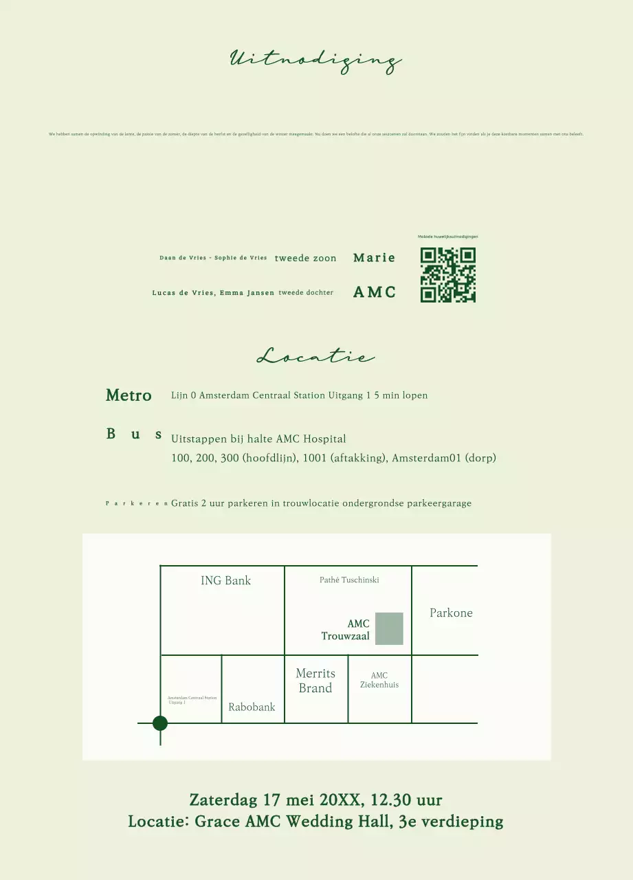 Groene elegante huwelijksuitnodiging