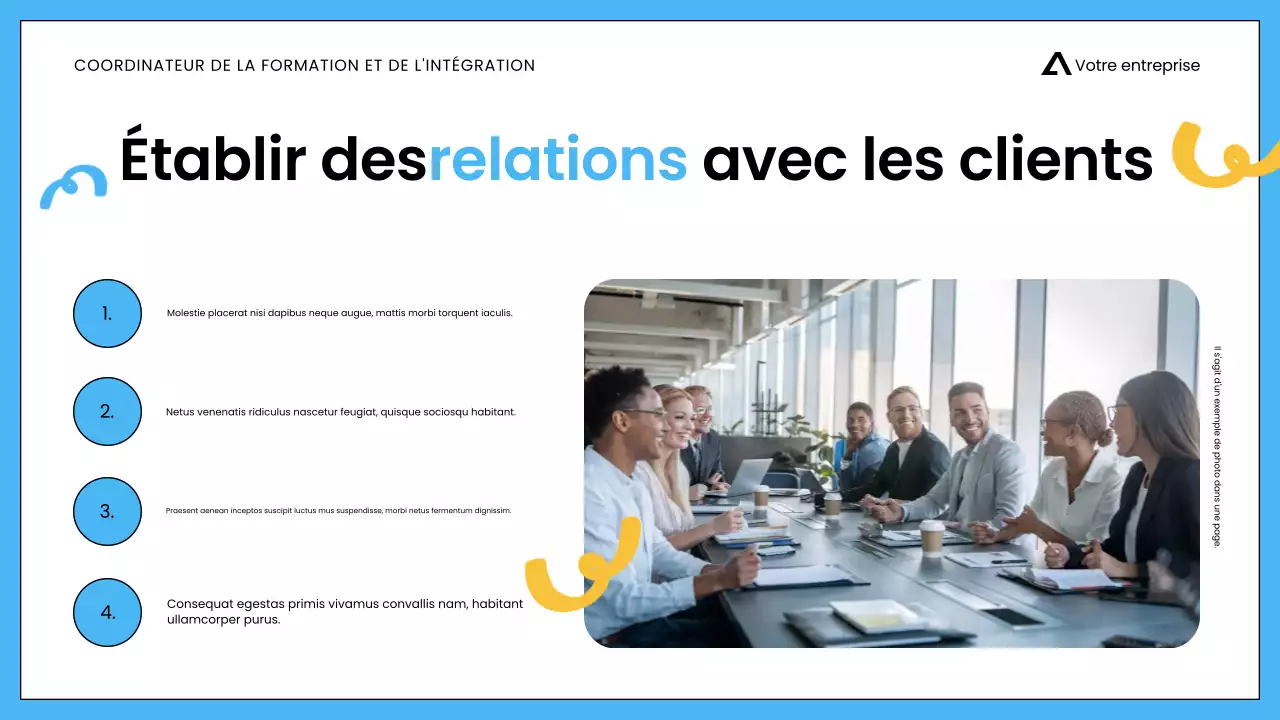 Présentation de la formation commerciale minimaliste blanche et bleue pour les employés