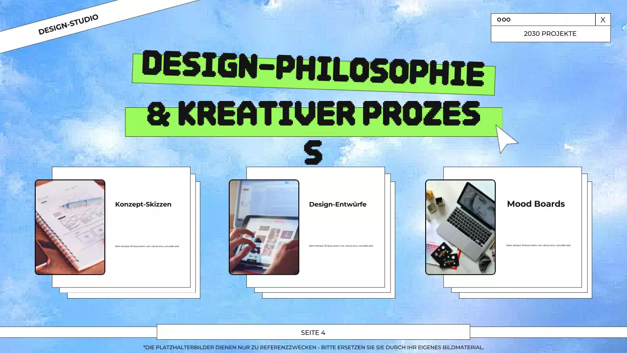 Präsentation des Grafikdesign-Portfolios in Blau und Grün