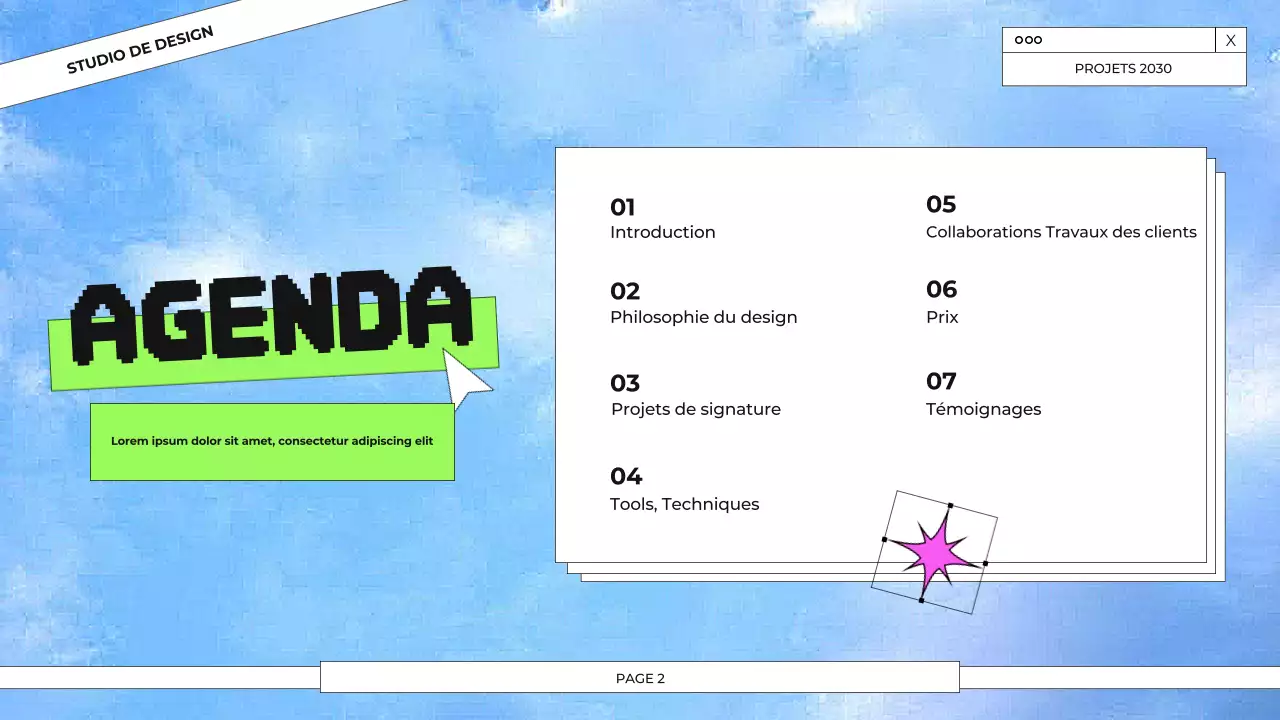 Présentation du portfolio de conception graphique bleu et vert