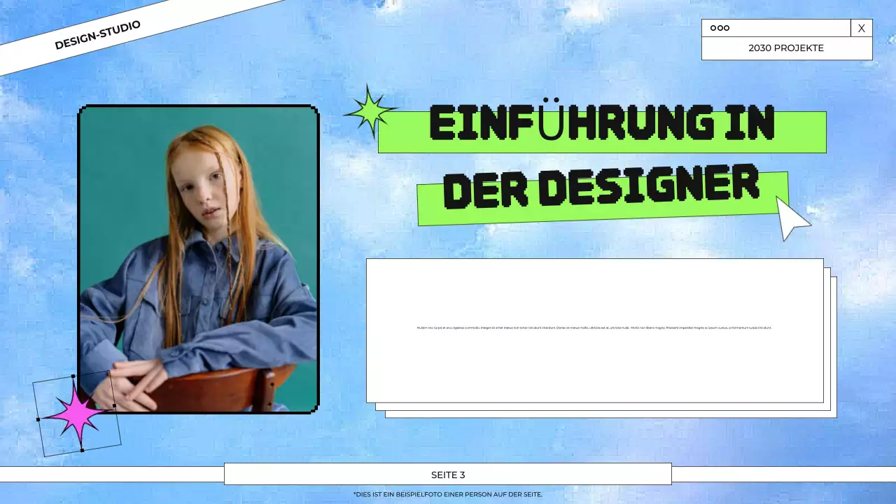 Präsentation des Grafikdesign-Portfolios in Blau und Grün