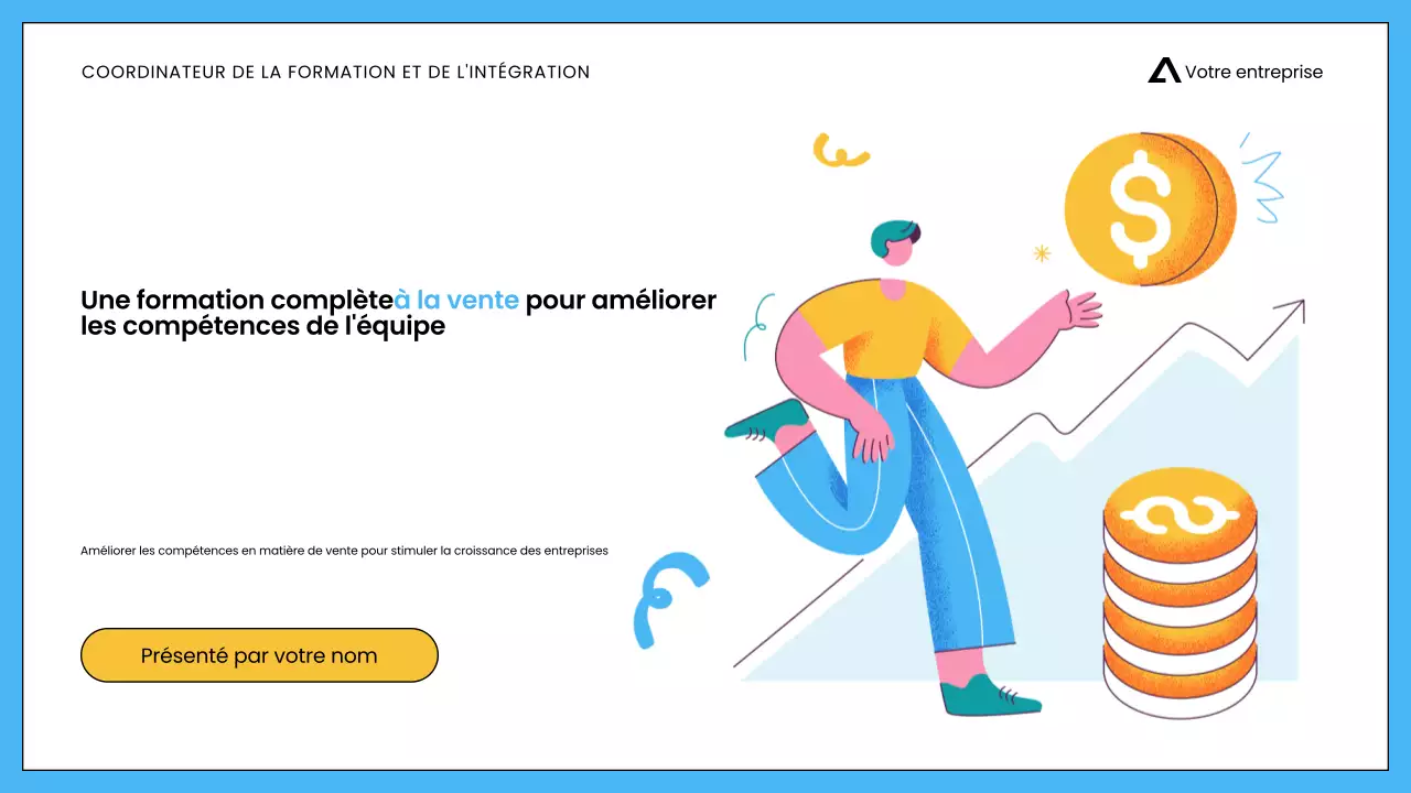 Présentation de la formation commerciale minimaliste blanche et bleue pour les employés