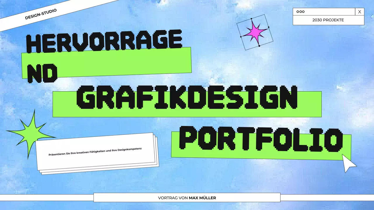 Präsentation des Grafikdesign-Portfolios in Blau und Grün