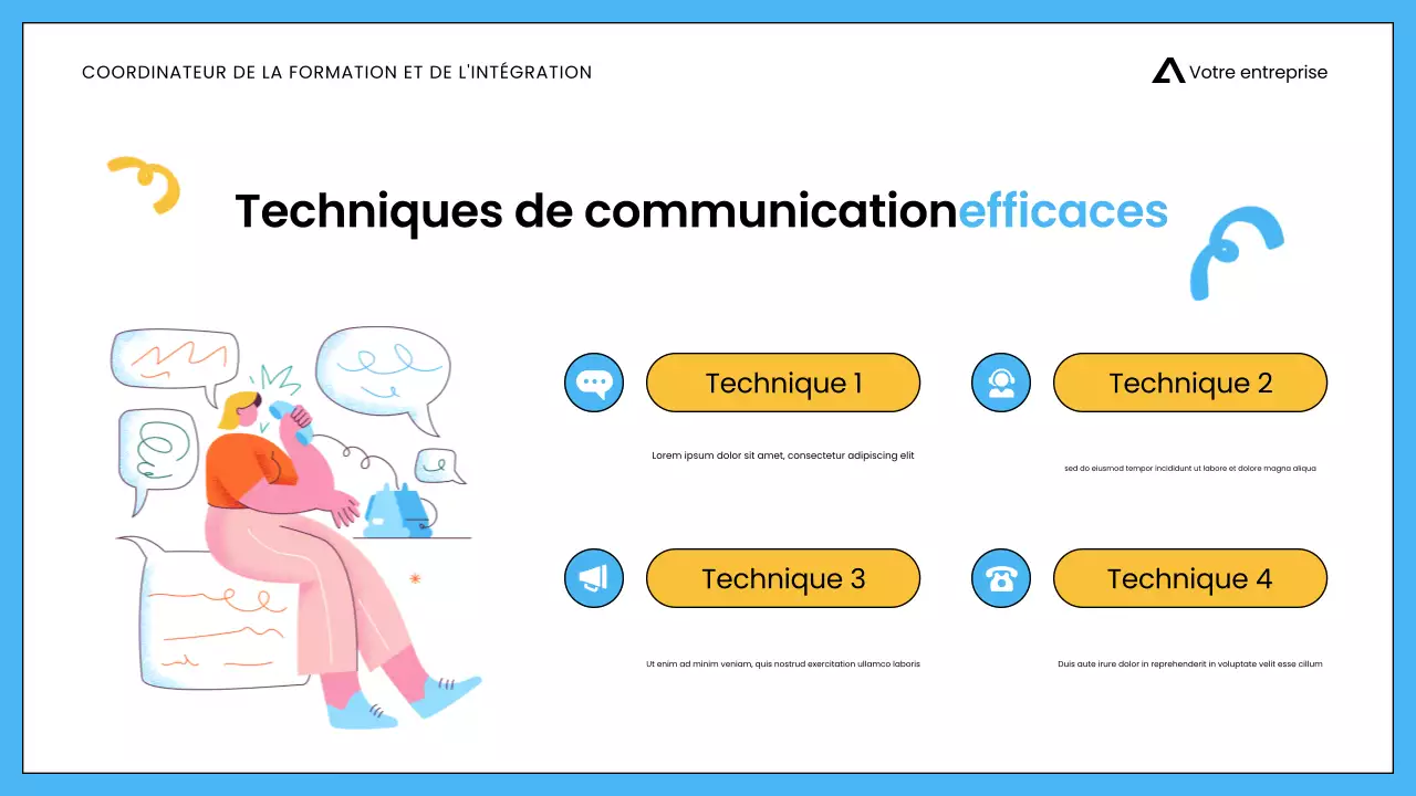 Présentation de la formation commerciale minimaliste blanche et bleue pour les employés