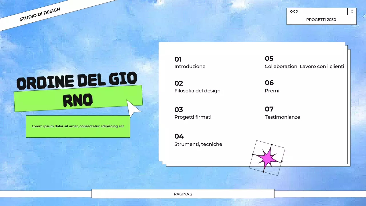 Presentazione del portfolio di progettazione grafica blu e verde