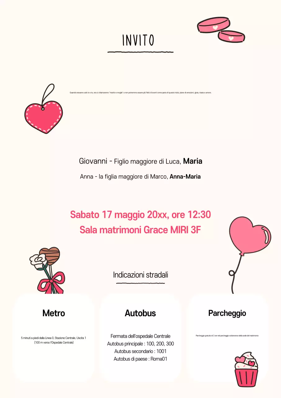 Invito di nozze rosa per bambini