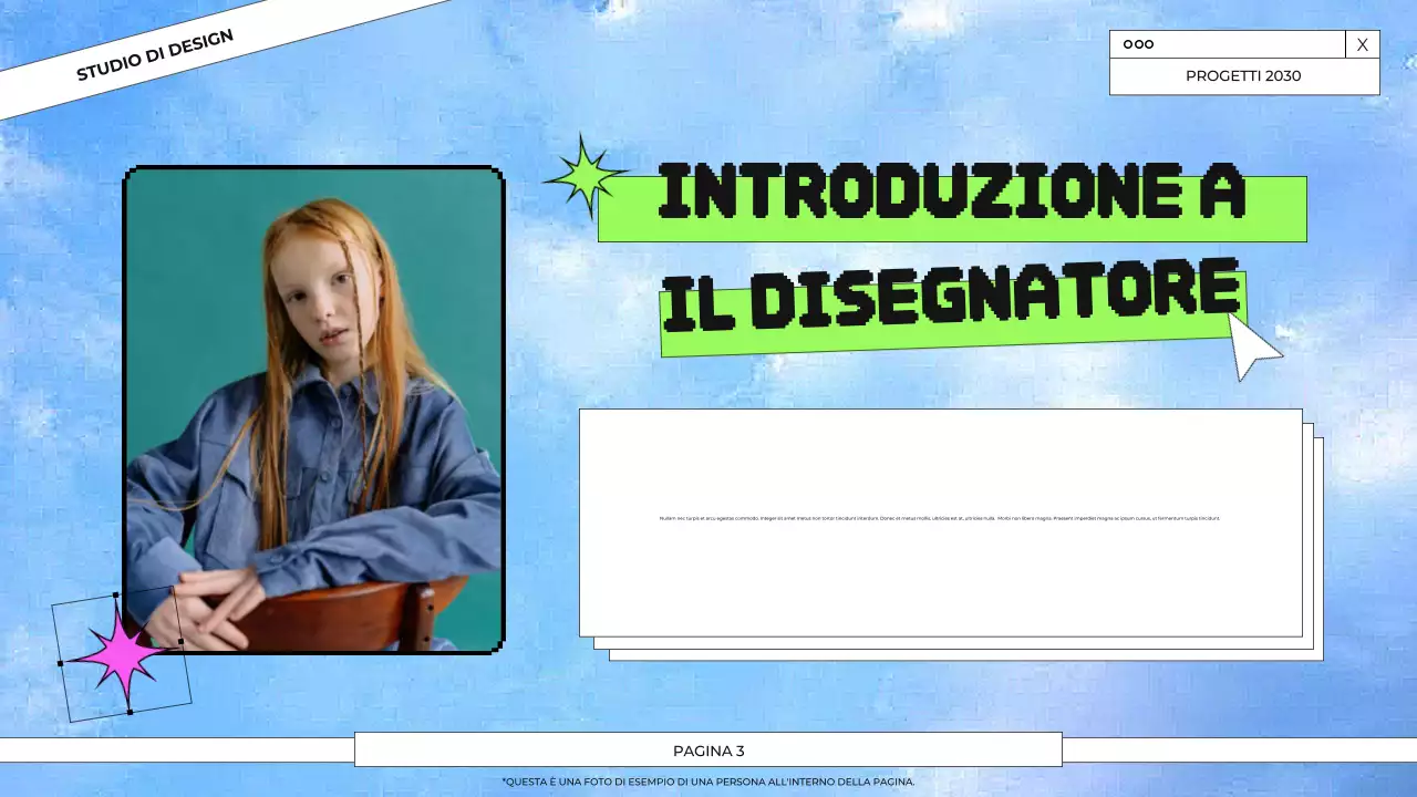 Presentazione del portfolio di progettazione grafica blu e verde