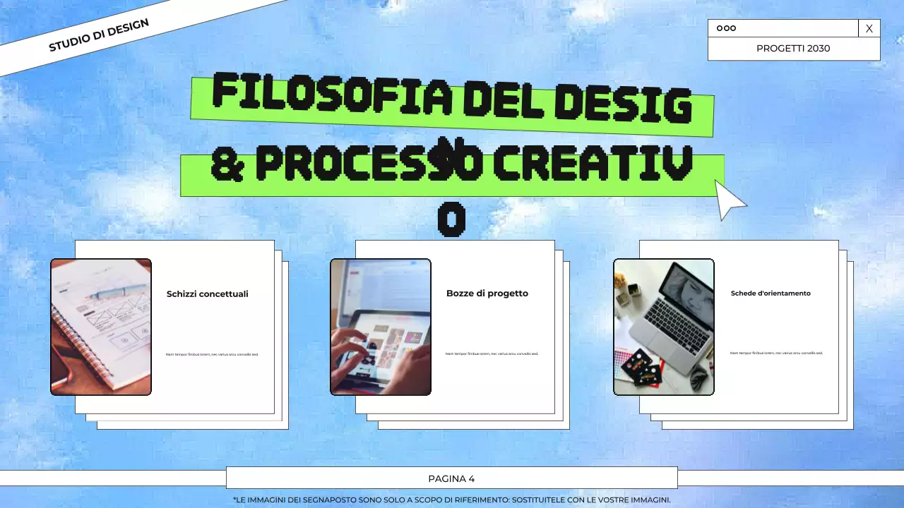 Presentazione del portfolio di progettazione grafica blu e verde