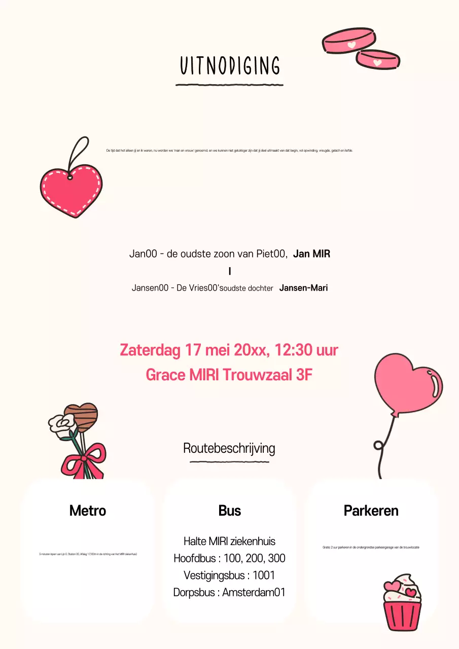 Roze babyhuwelijksuitnodiging