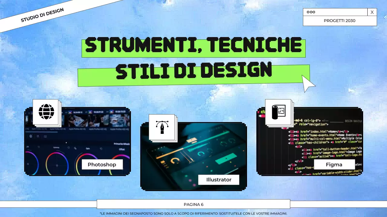 Presentazione del portfolio di progettazione grafica blu e verde