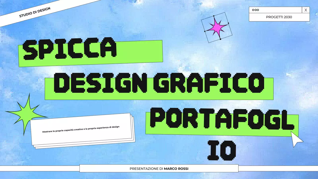 Presentazione del portfolio di progettazione grafica blu e verde