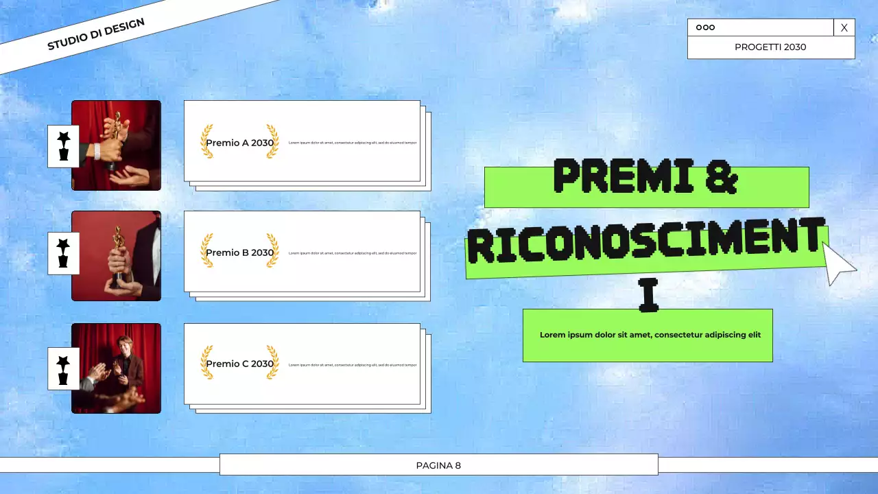 Presentazione del portfolio di progettazione grafica blu e verde