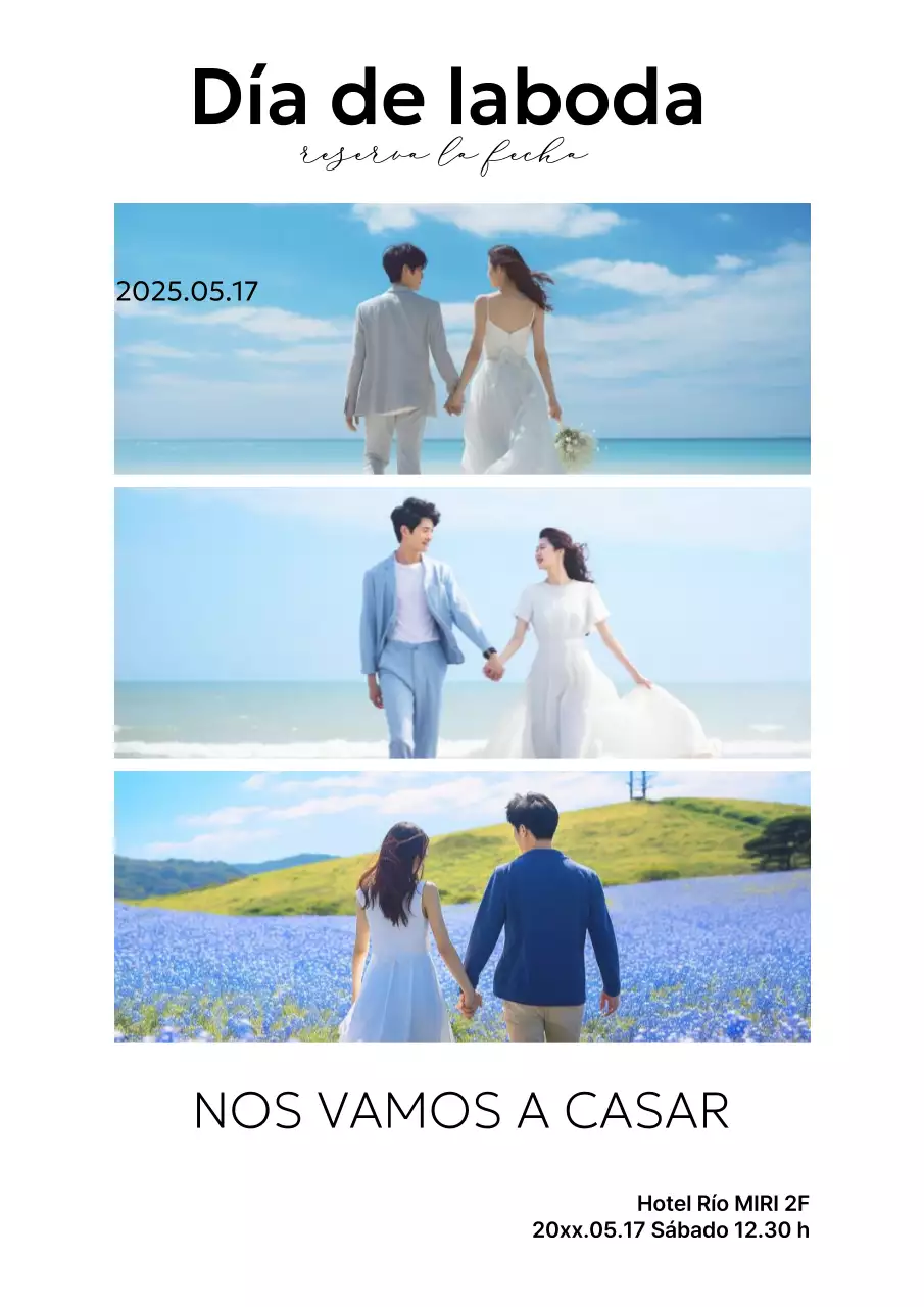 Invitación de boda sencilla en color azul cielo