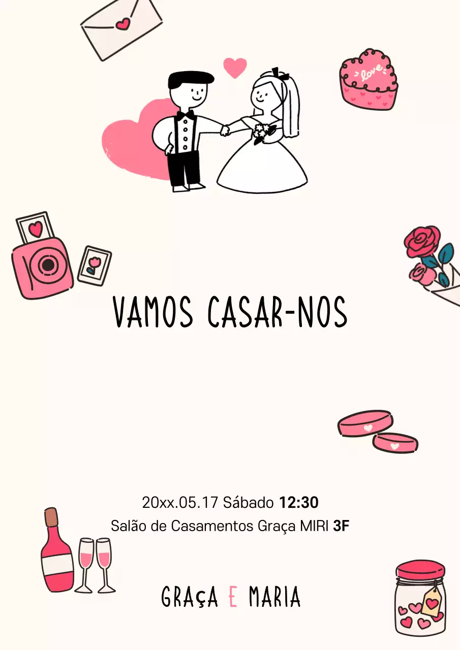 Convite de casamento de bebê rosa