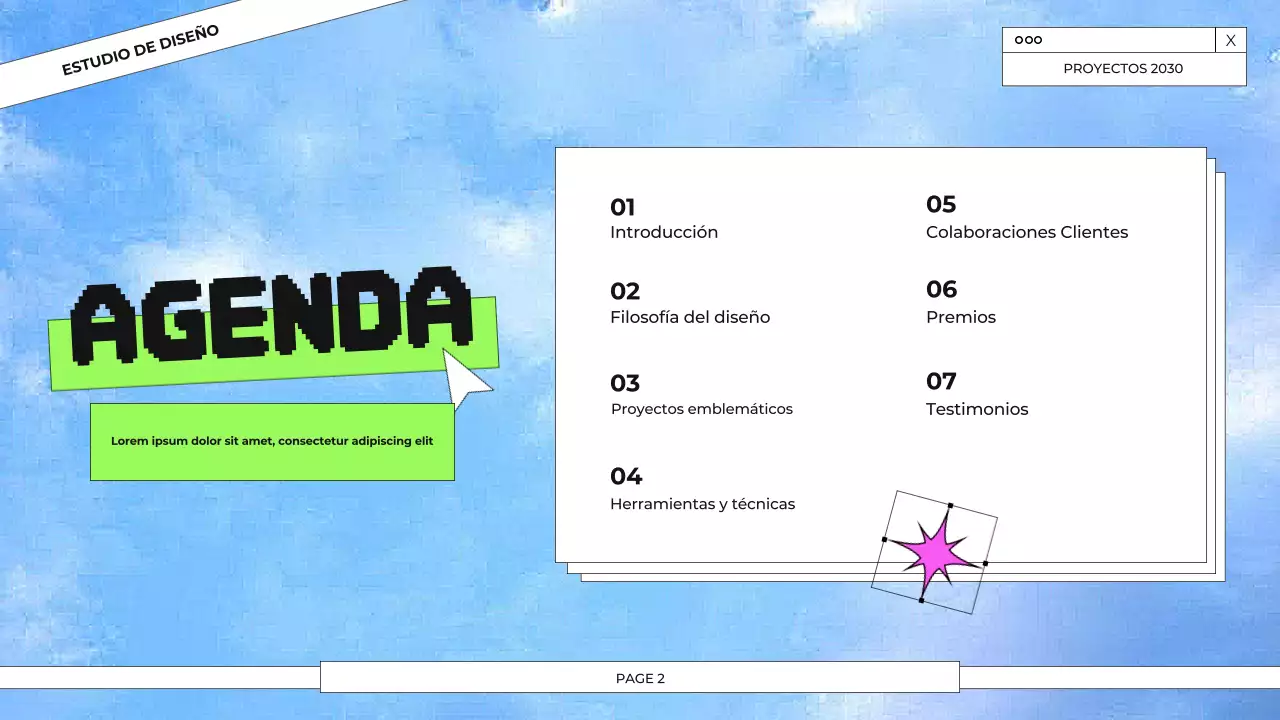 Presentación del portafolio de diseño gráfico en azul y verde