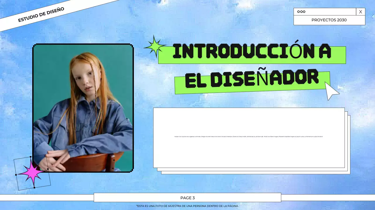 Presentación del portafolio de diseño gráfico en azul y verde